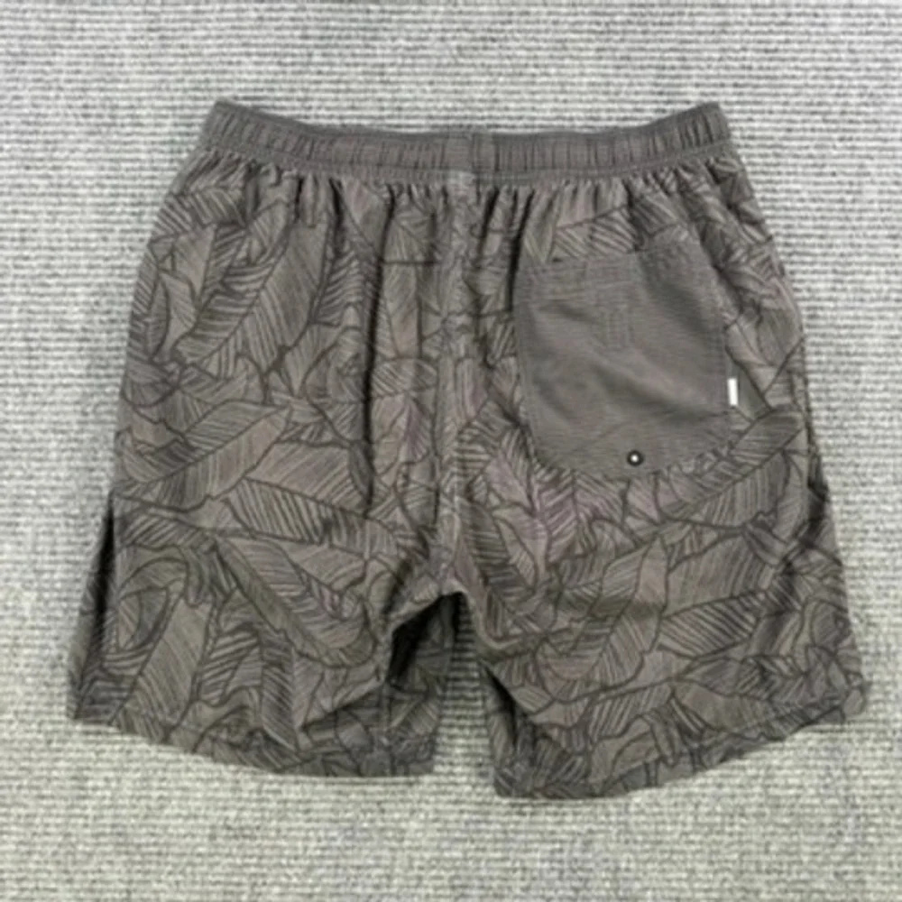 Vuori Kore Short Men 30 Charcoal Grey Palm Leaf Print Lined Athletic No Size Tag